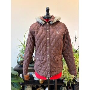 Ariat Women's size Small Brown Quilted Hooded riding Jacket equestrian, outdoor